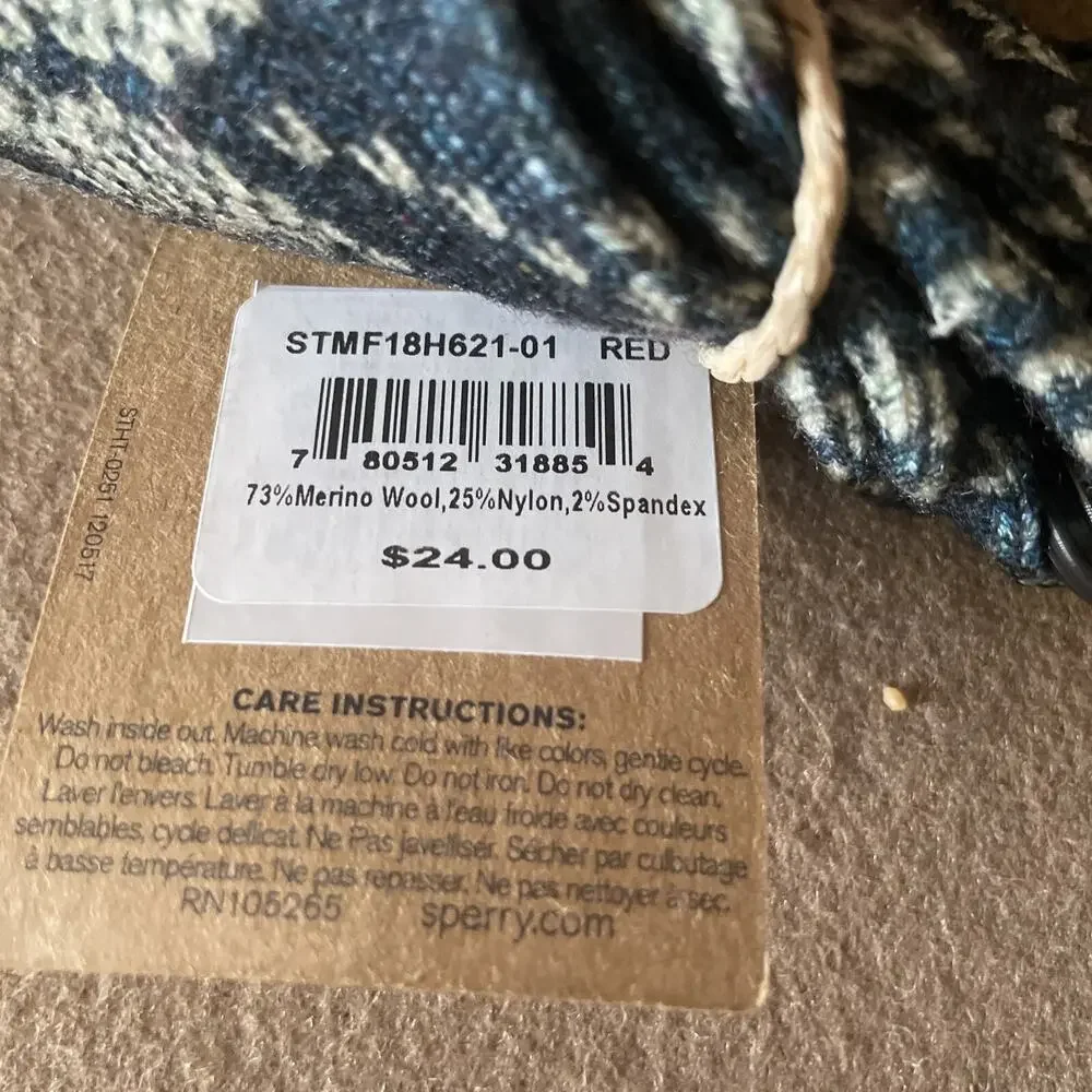 SPERRY Men's Printed Wool Cushion Crew Sock 6-12 73% Merino Wool